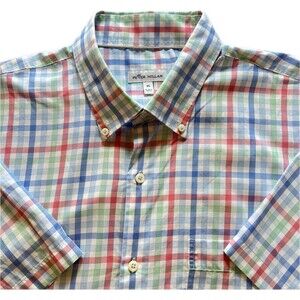 Peter Millar Men’s Button Front Short Sleeve Shirt Multicolor Check‎ Plaid Sz XL